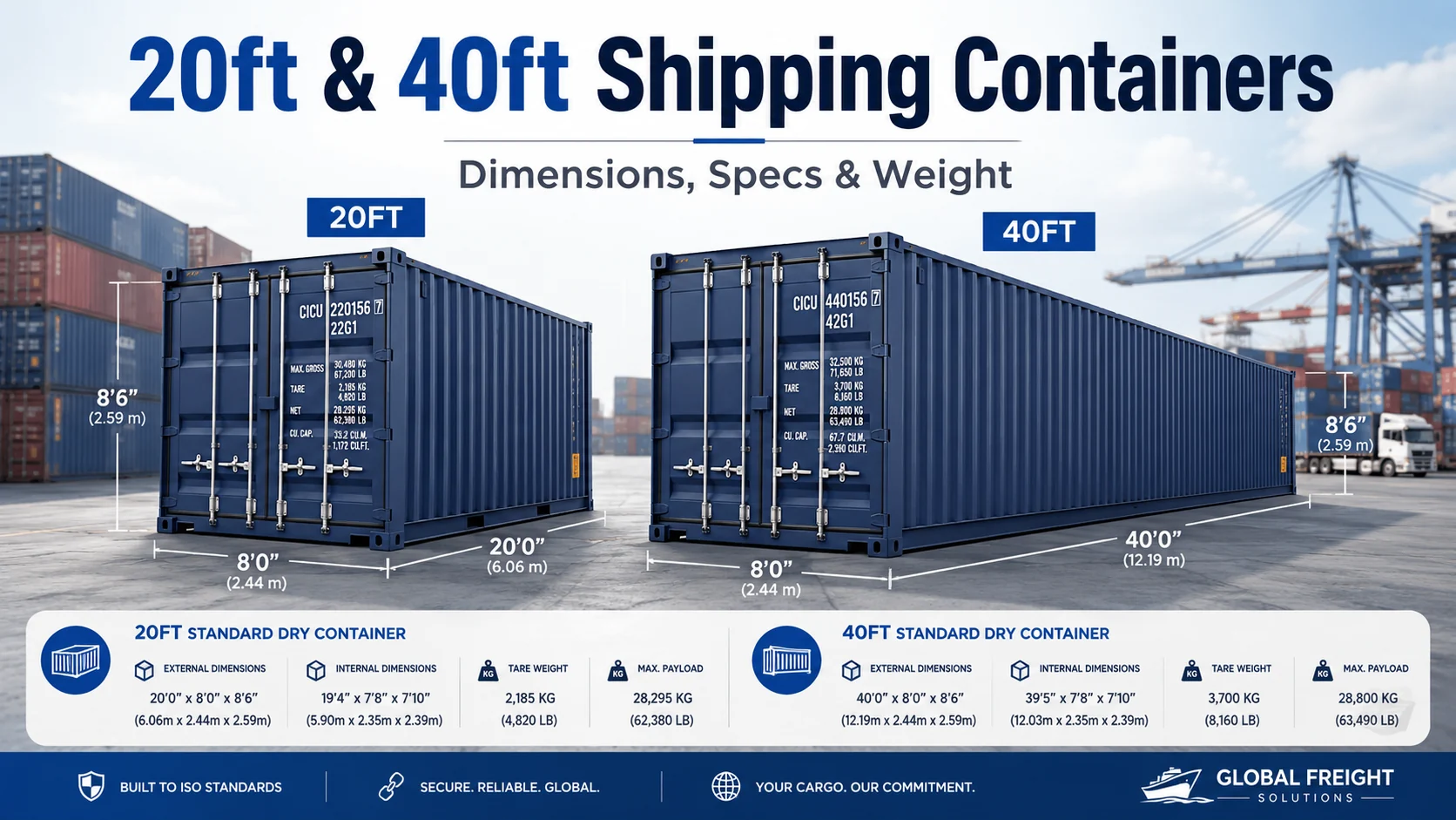 20ft & 40ft Shipping Containers: Dimensions, Specs & Weight